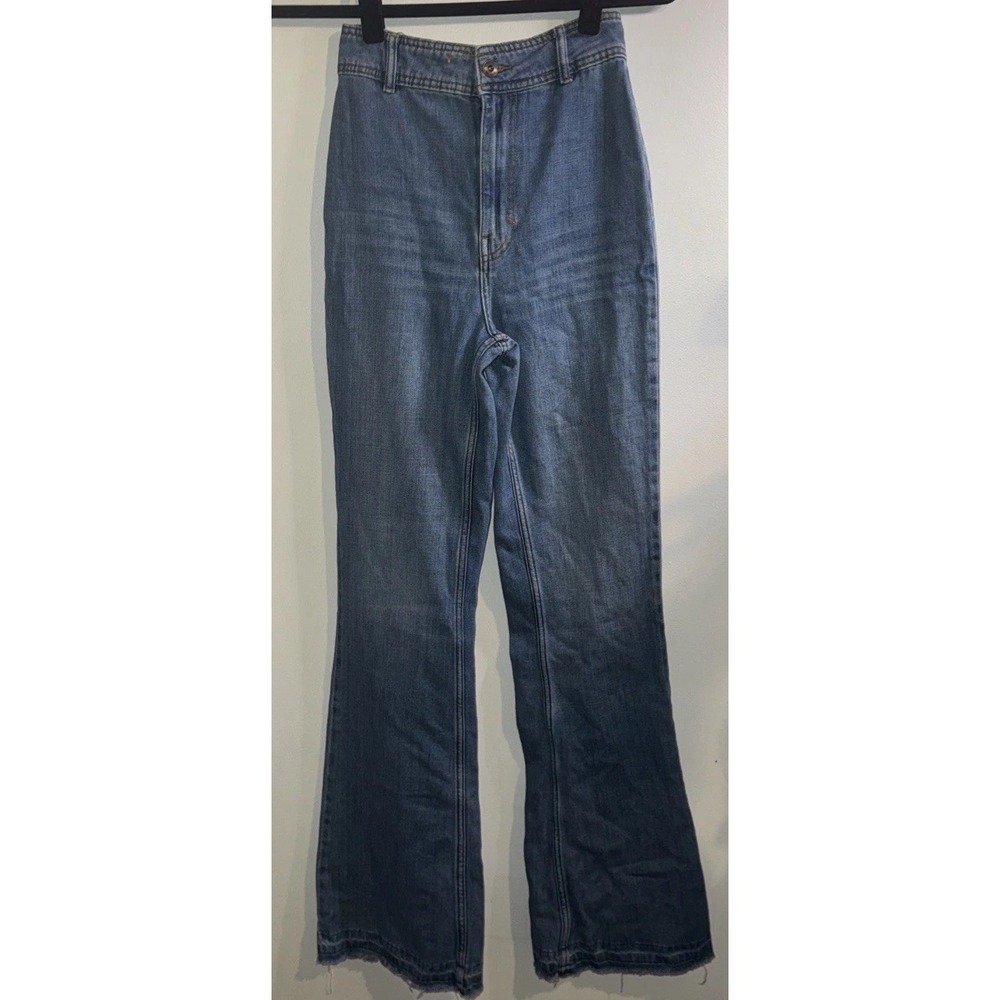 We The Free Jeans Womens 24 Blue High Rise Flare Leg Raw Hem Boho